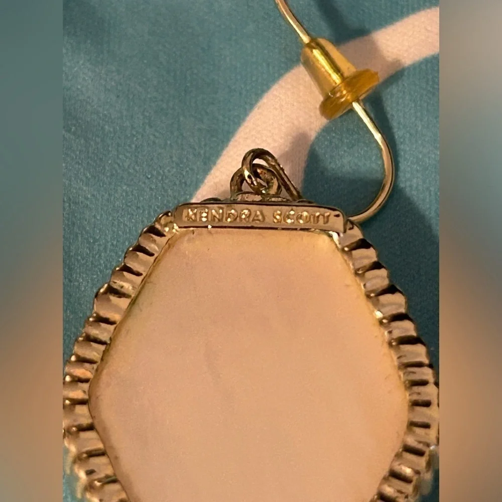 Kendra Scott White Mother of Pearl Corley Drop Gold Earrings.